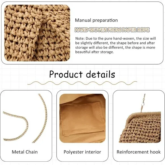 Straw Clutch Purse for Women Cloud Dumpling Pouch Straw Crossbody Shoulder Handb - Picture 3 of 6